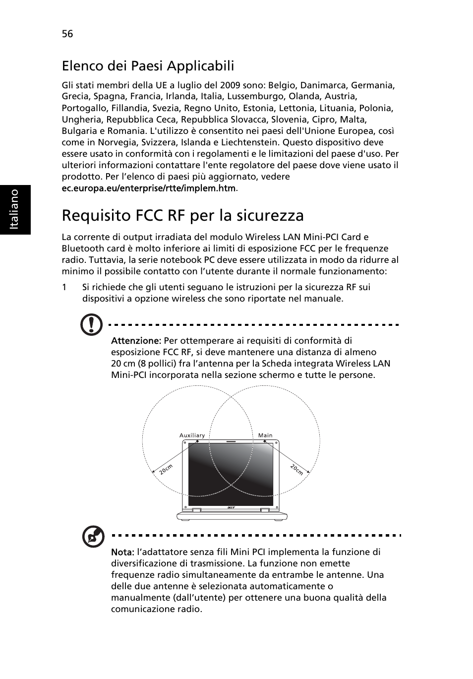 Requisito fcc rf per la sicurezza, Elenco dei paesi applicabili | Acer Aspire 4830G User Manual | Page 312 / 2354