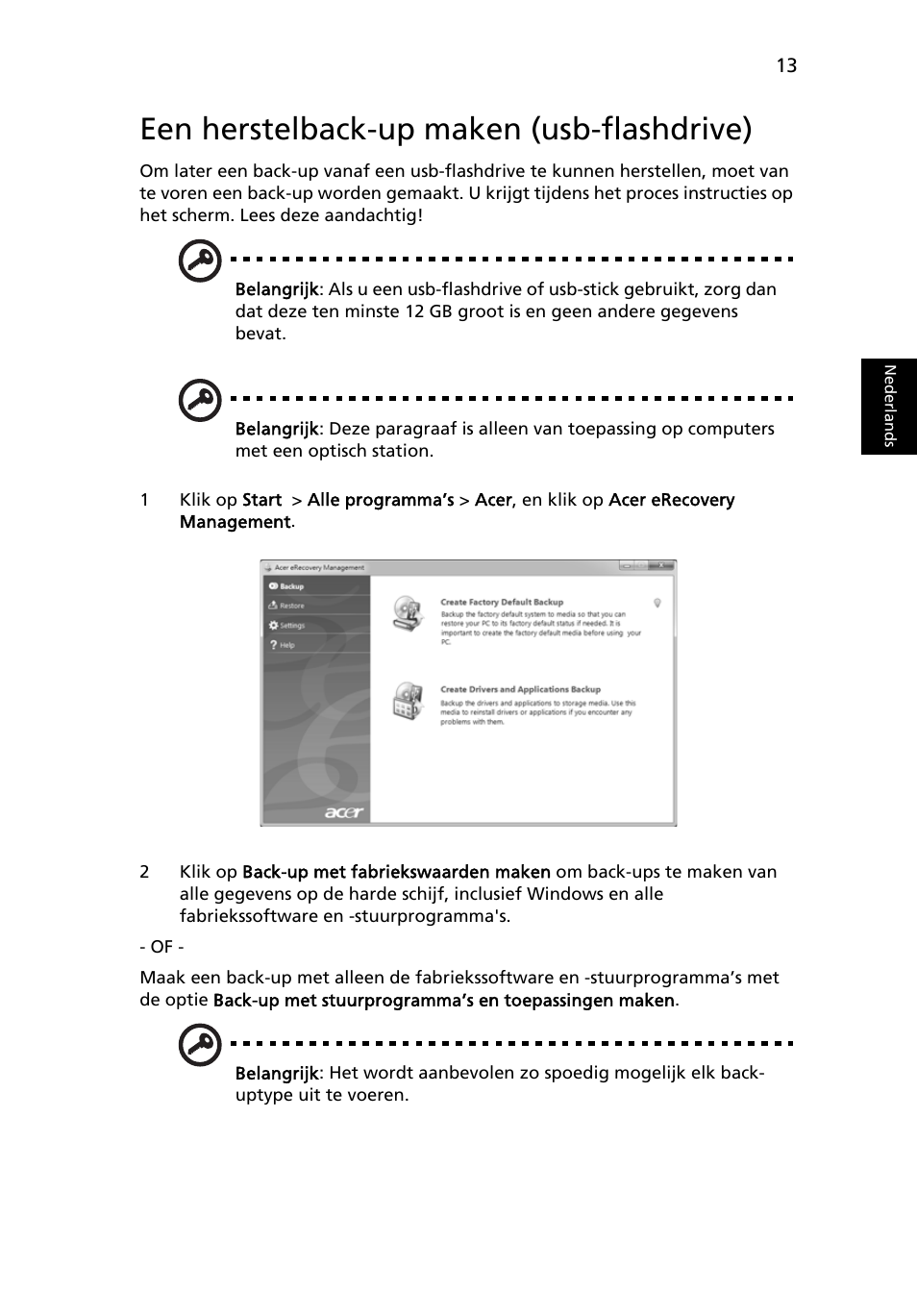 Een herstelback-up maken (usb-flashdrive) | Acer Aspire 4830G User Manual | Page 503 / 2354