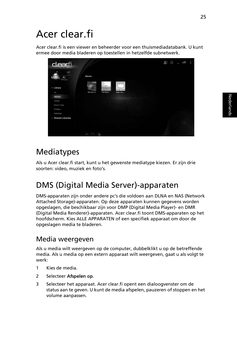 Acer clear.fi, Mediatypes, Dms (digital media server)-apparaten | Media weergeven | Acer Aspire 4830G User Manual | Page 515 / 2354