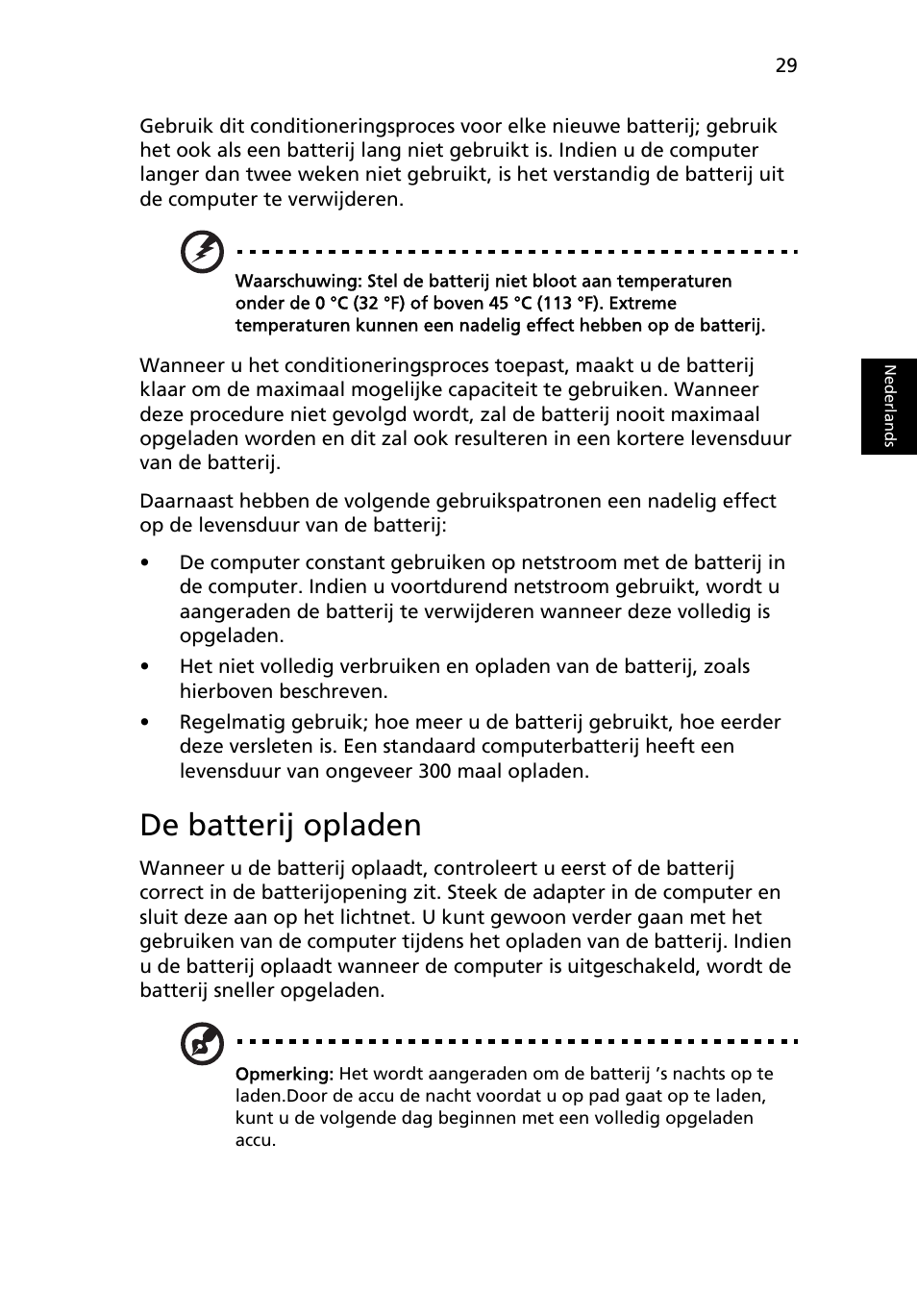 De batterij opladen | Acer Aspire 4830G User Manual | Page 519 / 2354