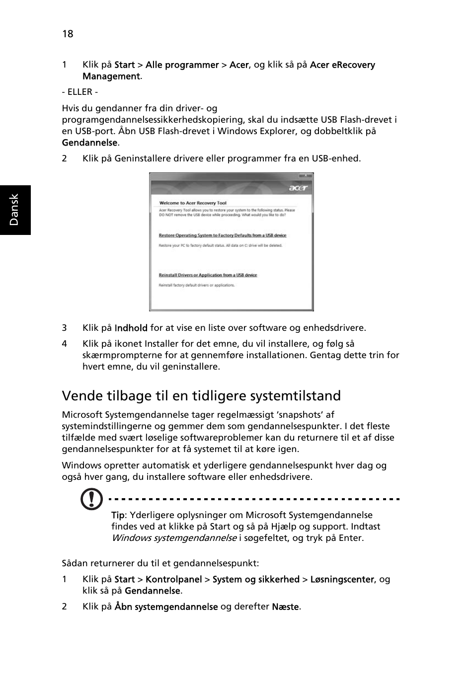 Vende tilbage til en tidligere systemtilstand | Acer Aspire 4830G User Manual | Page 656 / 2354