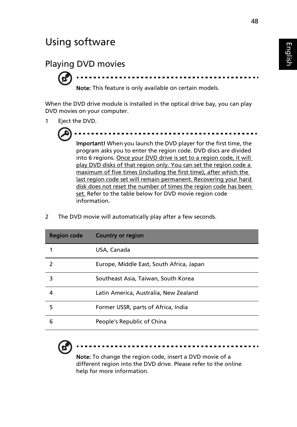 Using software, Playing dvd movies | Acer Aspire 4830G User Manual | Page 66 / 2354