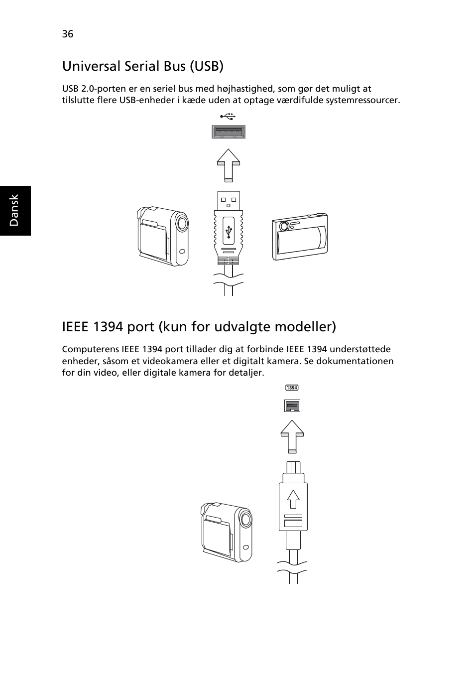 Universal serial bus (usb), Ieee 1394 port (kun for udvalgte modeller) | Acer Aspire 4830G User Manual | Page 674 / 2354