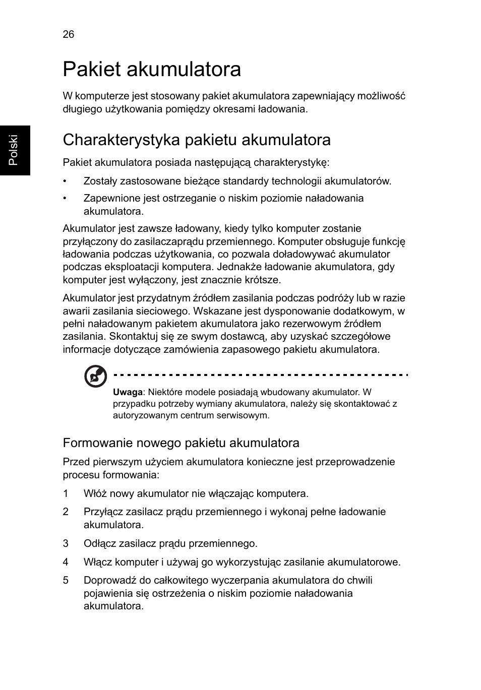 Pakiet akumulatora, Charakterystyka pakietu akumulatora, Formowanie nowego pakietu akumulatora | Acer Aspire 4830G User Manual | Page 966 / 2354