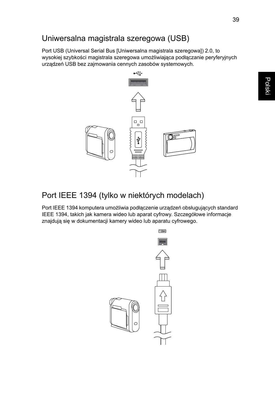 Uniwersalna magistrala szeregowa (usb), Port ieee 1394 (tylko w niektórych modelach) | Acer Aspire 4830G User Manual | Page 979 / 2354