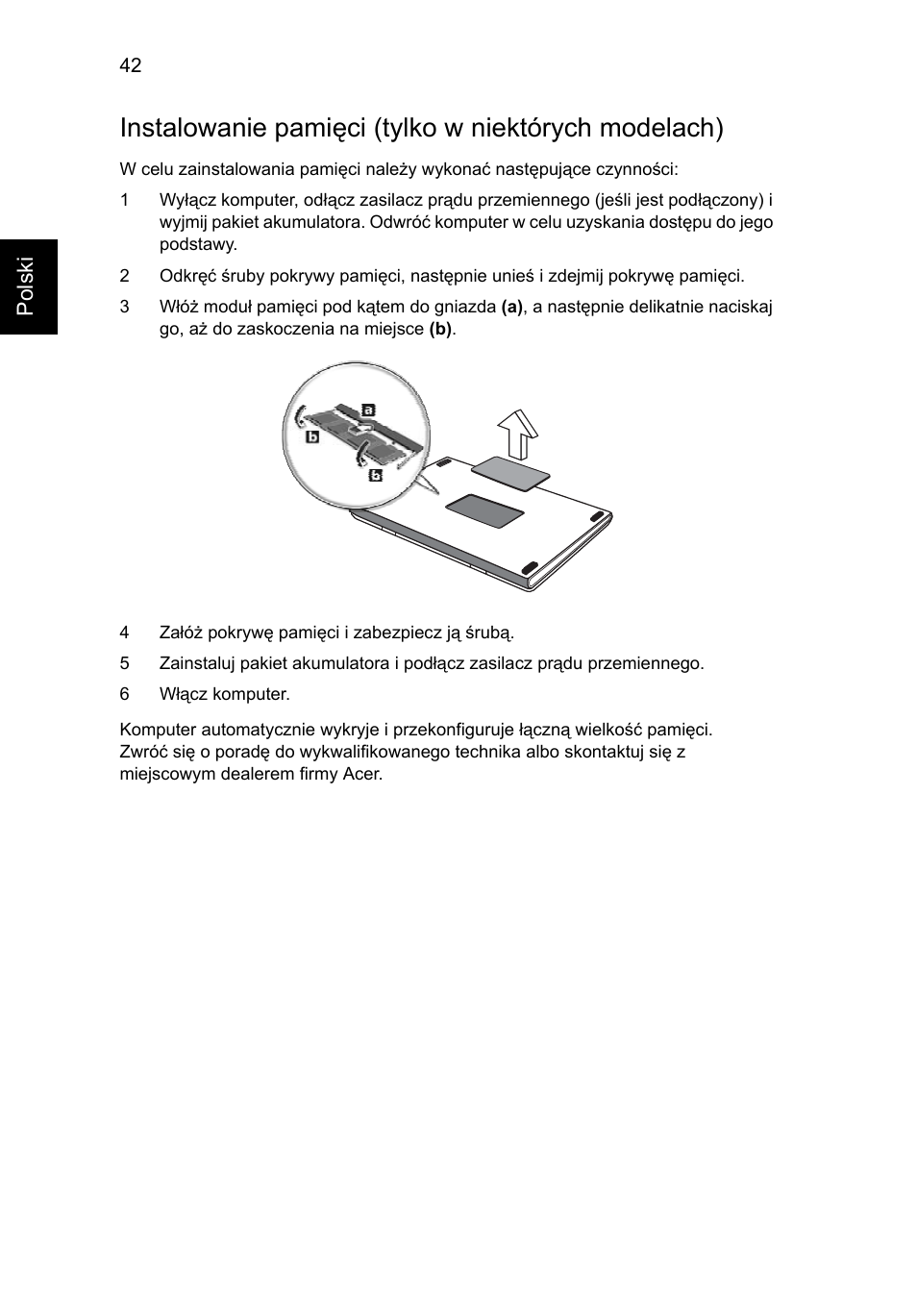 Instalowanie pamięci (tylko w niektórych modelach) | Acer Aspire 4830G User Manual | Page 982 / 2354