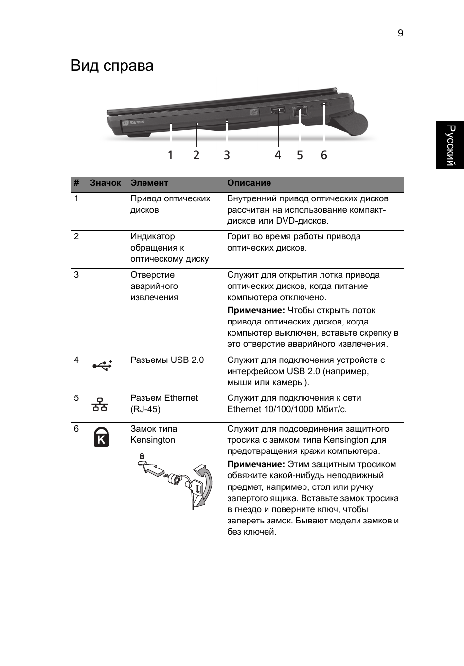 Вид справа | Acer TravelMate 8372 User Manual | Page 123 / 314