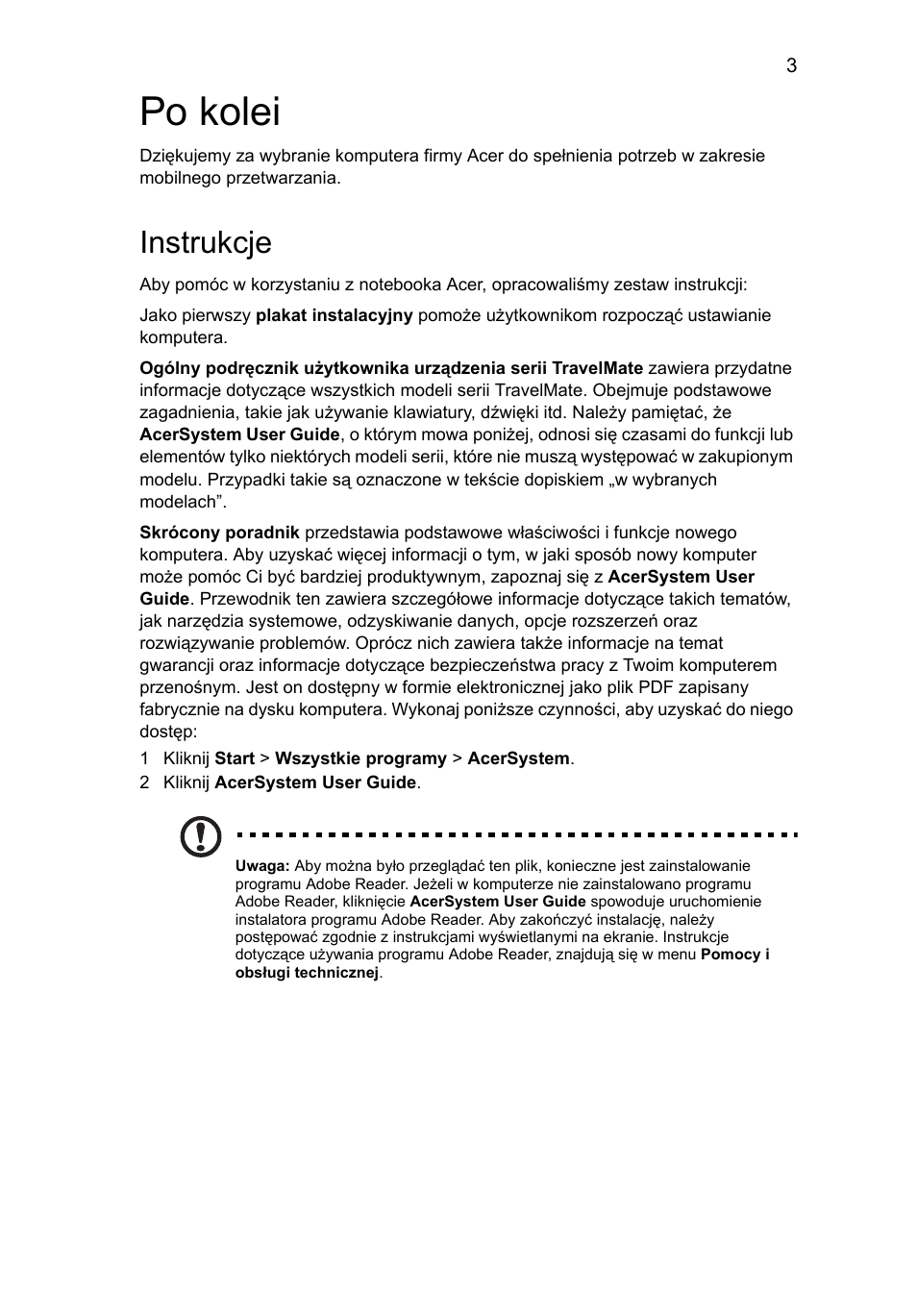 Po kolei, Instrukcje | Acer TravelMate 8372 User Manual | Page 127 / 314