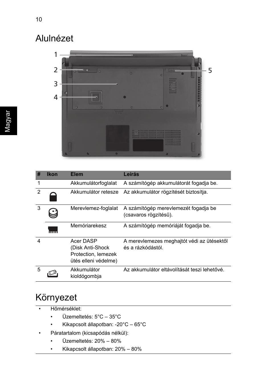 Alulnézet, Környezet, Alulnézet környezet | Acer TravelMate 8372 User Manual | Page 144 / 314