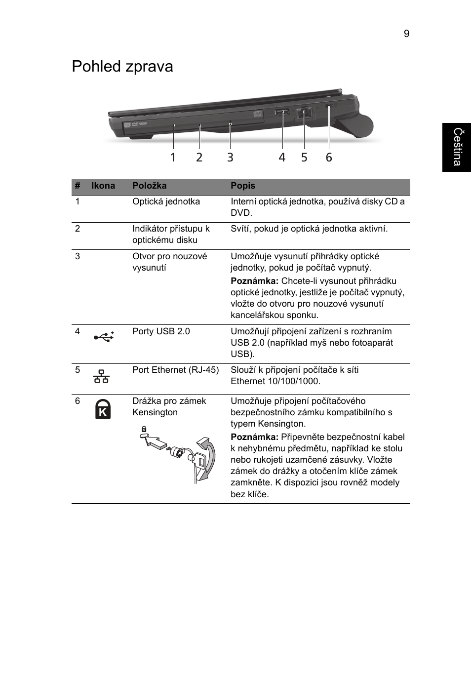 Pohled zprava | Acer TravelMate 8372 User Manual | Page 153 / 314