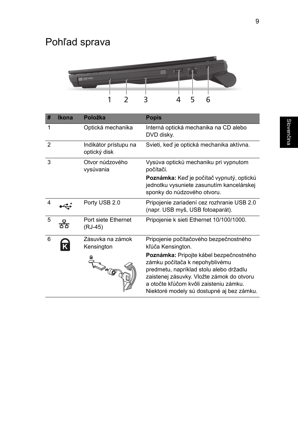 Pohľad sprava | Acer TravelMate 8372 User Manual | Page 163 / 314