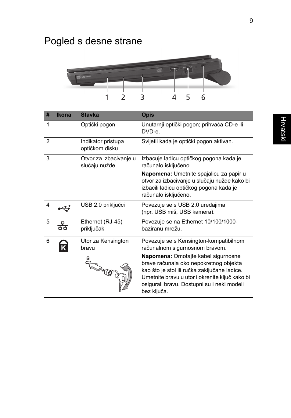 Pogled s desne strane | Acer TravelMate 8372 User Manual | Page 183 / 314