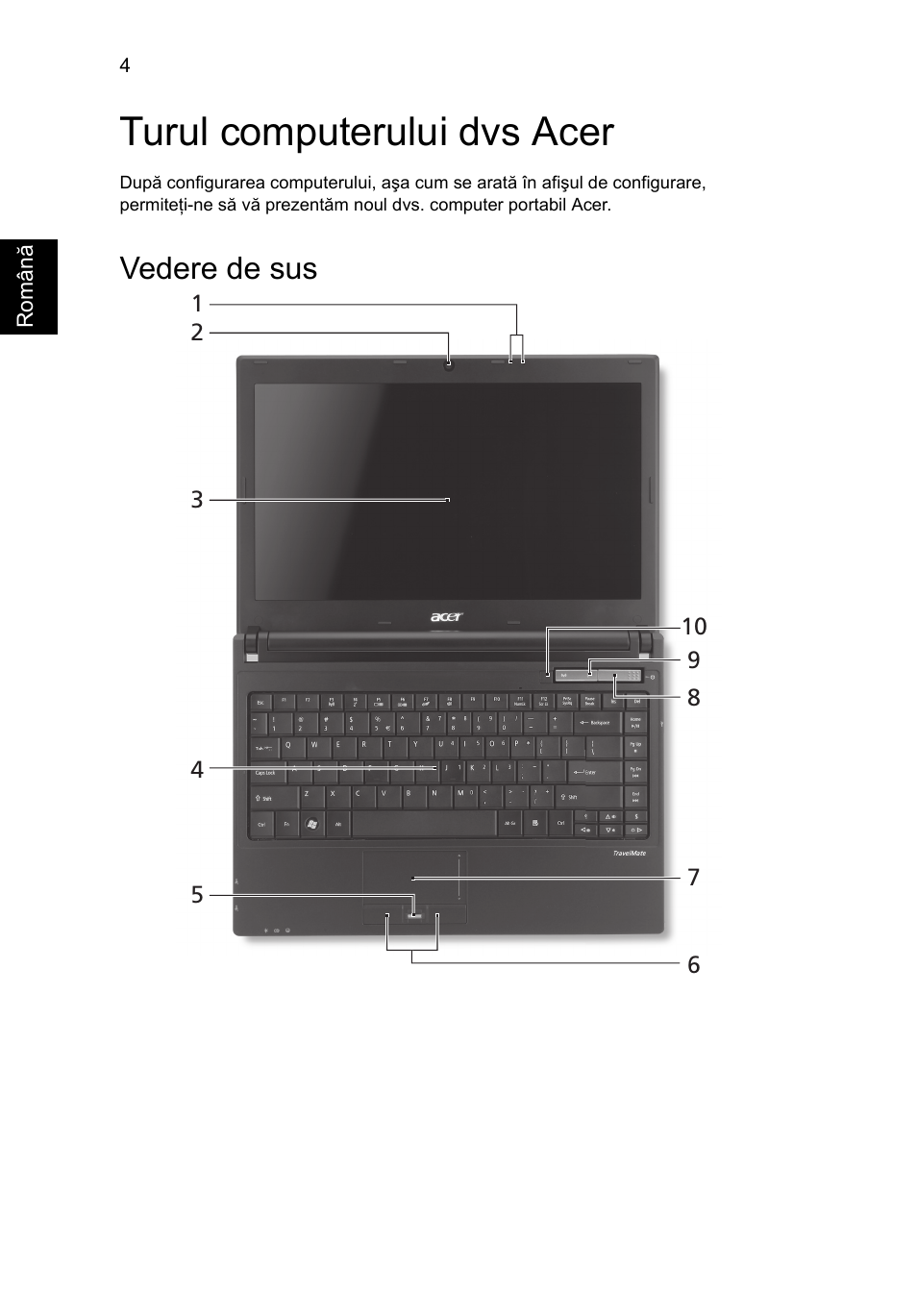 Turul computerului dvs acer, Vedere de sus | Acer TravelMate 8372 User Manual | Page 188 / 314