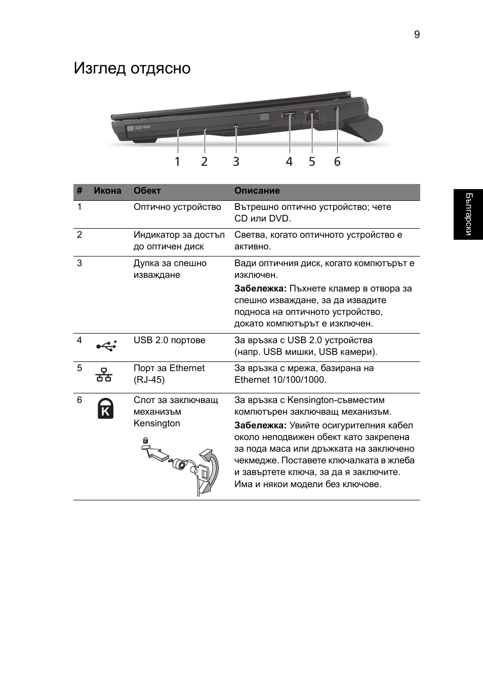 Изглед отдясно | Acer TravelMate 8372 User Manual | Page 203 / 314