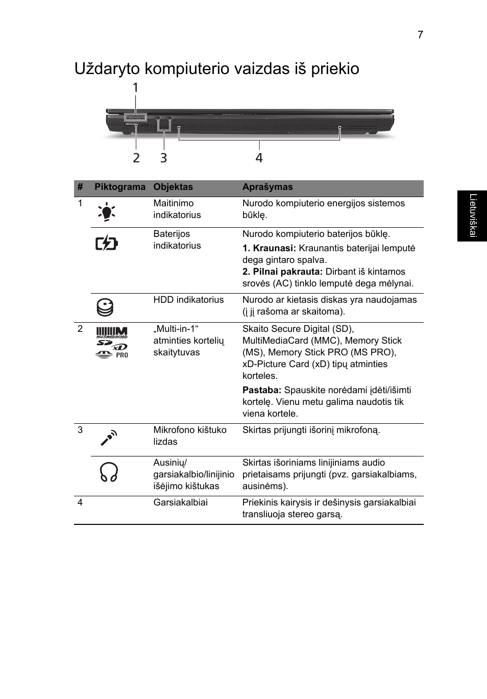 Uždaryto kompiuterio vaizdas iš priekio | Acer TravelMate 8372 User Manual | Page 231 / 314