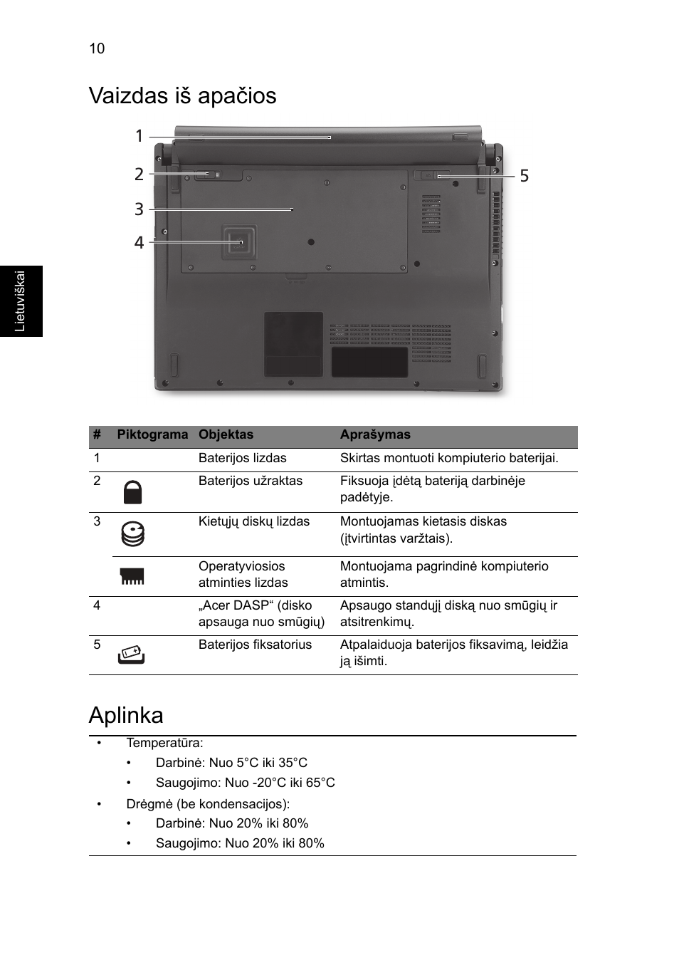 Vaizdas iš apačios, Aplinka, Vaizdas iš apačios aplinka | Acer TravelMate 8372 User Manual | Page 234 / 314