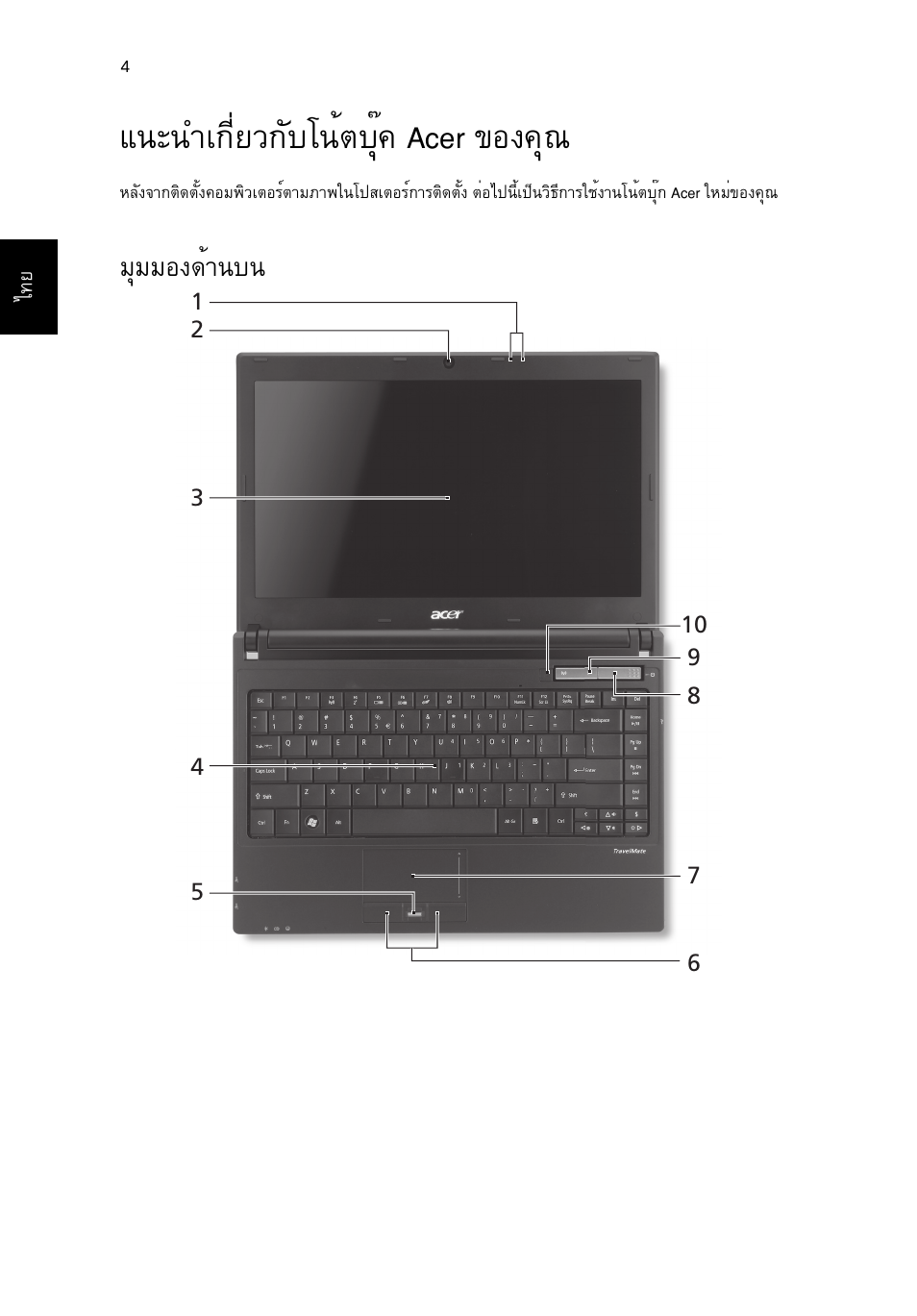 แนะนำเกี่ยวกับโน้ตบุ๊ค acer ของคุณ, มุมมองด้านบน, Б¹р¹уа¡хивз¡сºв¹éµºøê¤ acer ¢н§¤ш | Бшббн§´йт¹º | Acer TravelMate 8372 User Manual | Page 308 / 314