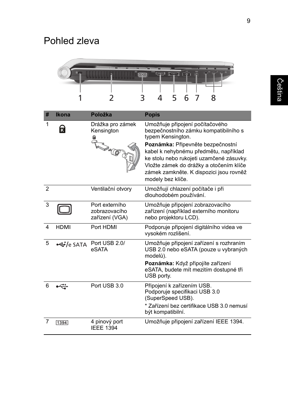 Pohled zleva | Acer Aspire 8950G User Manual | Page 183 / 378