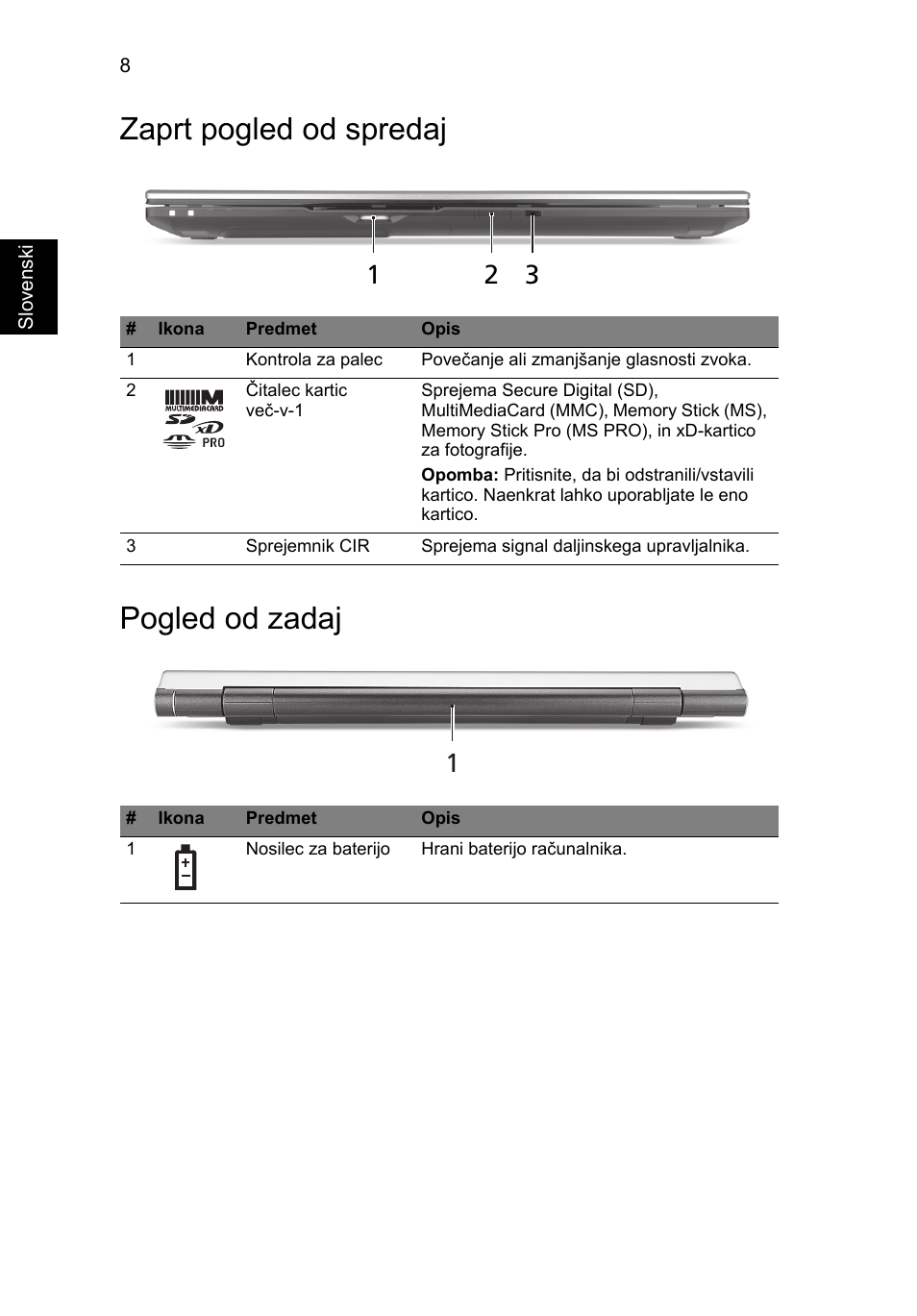 Zaprt pogled od spredaj, Pogled od zadaj, Zaprt pogled od spredaj pogled od zadaj | Acer Aspire 8950G User Manual | Page 206 / 378