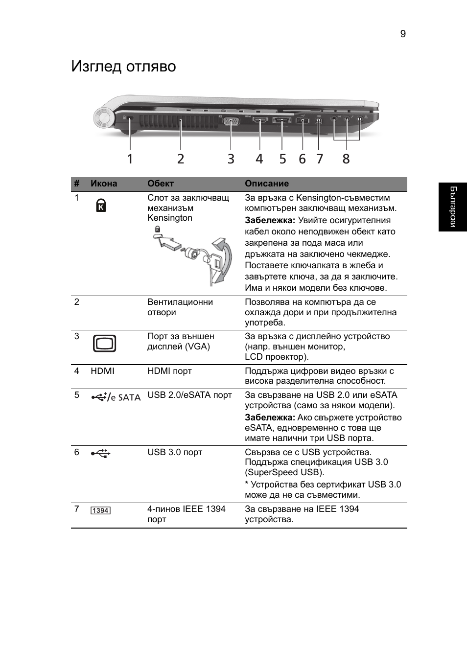 Изглед отляво | Acer Aspire 8950G User Manual | Page 243 / 378