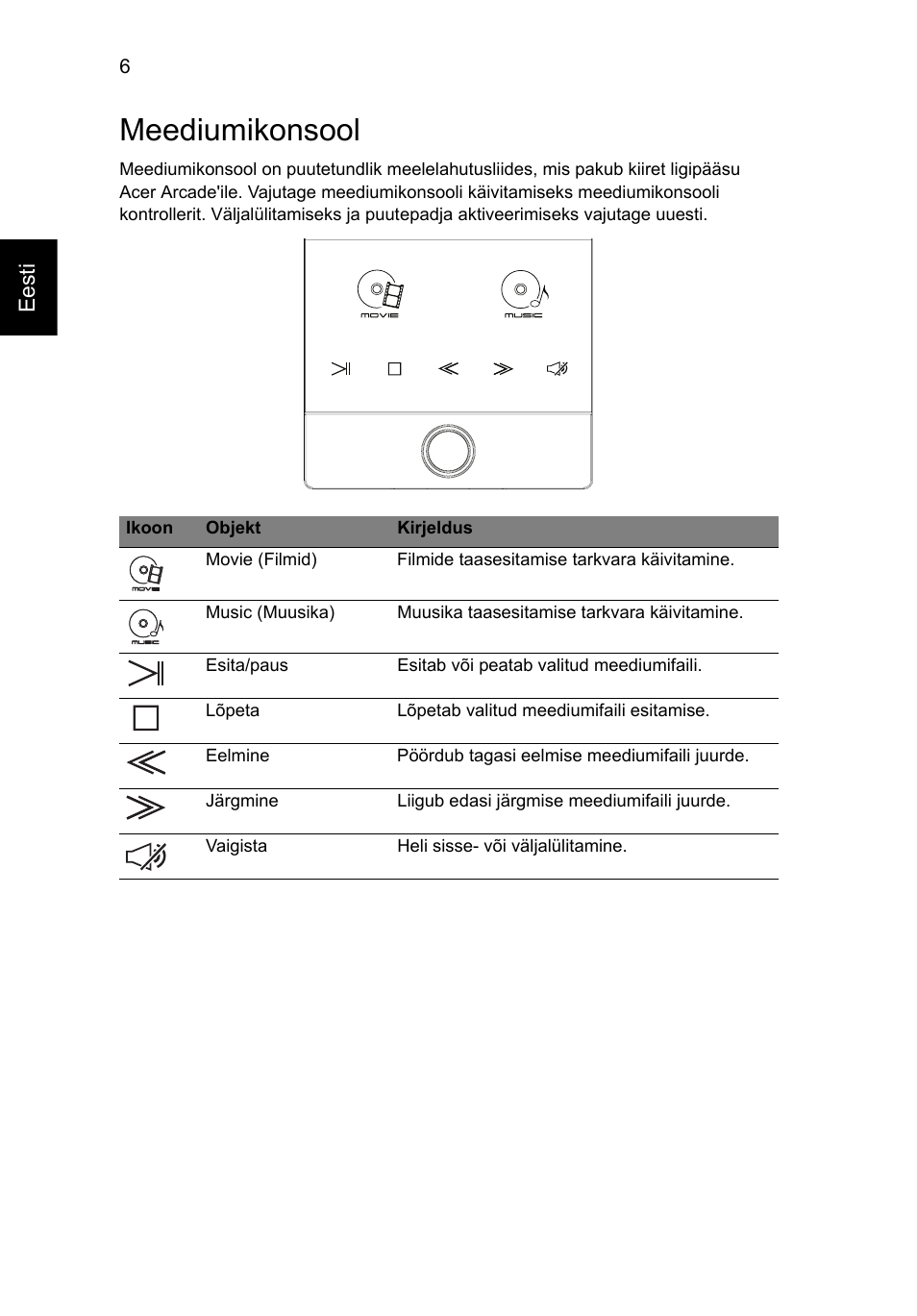 Meediumikonsool | Acer Aspire 8950G User Manual | Page 252 / 378