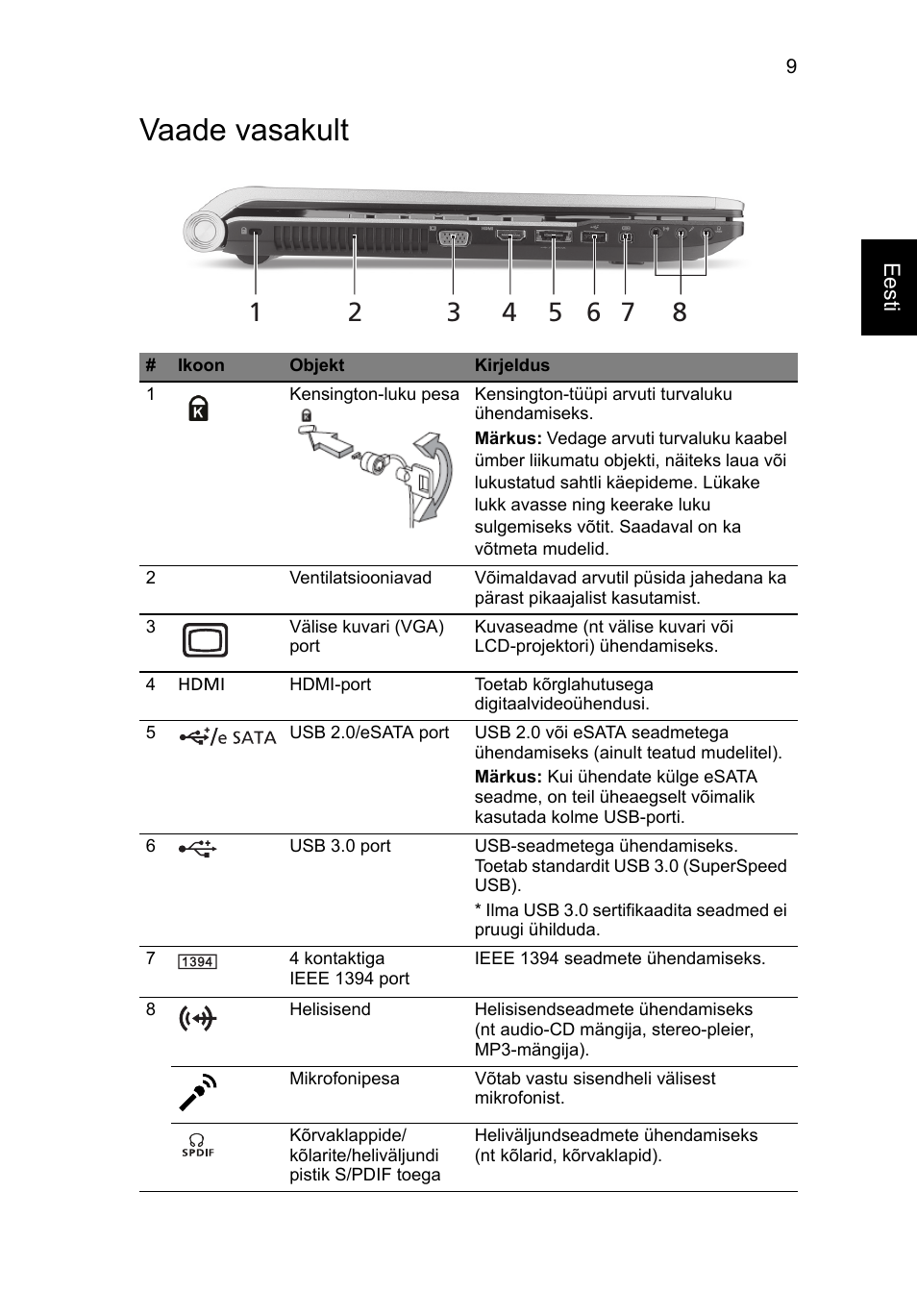 Vaade vasakult | Acer Aspire 8950G User Manual | Page 255 / 378