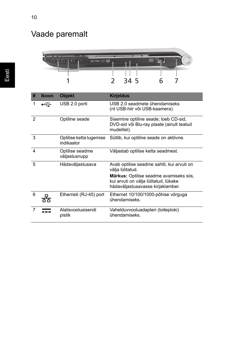 Vaade paremalt | Acer Aspire 8950G User Manual | Page 256 / 378