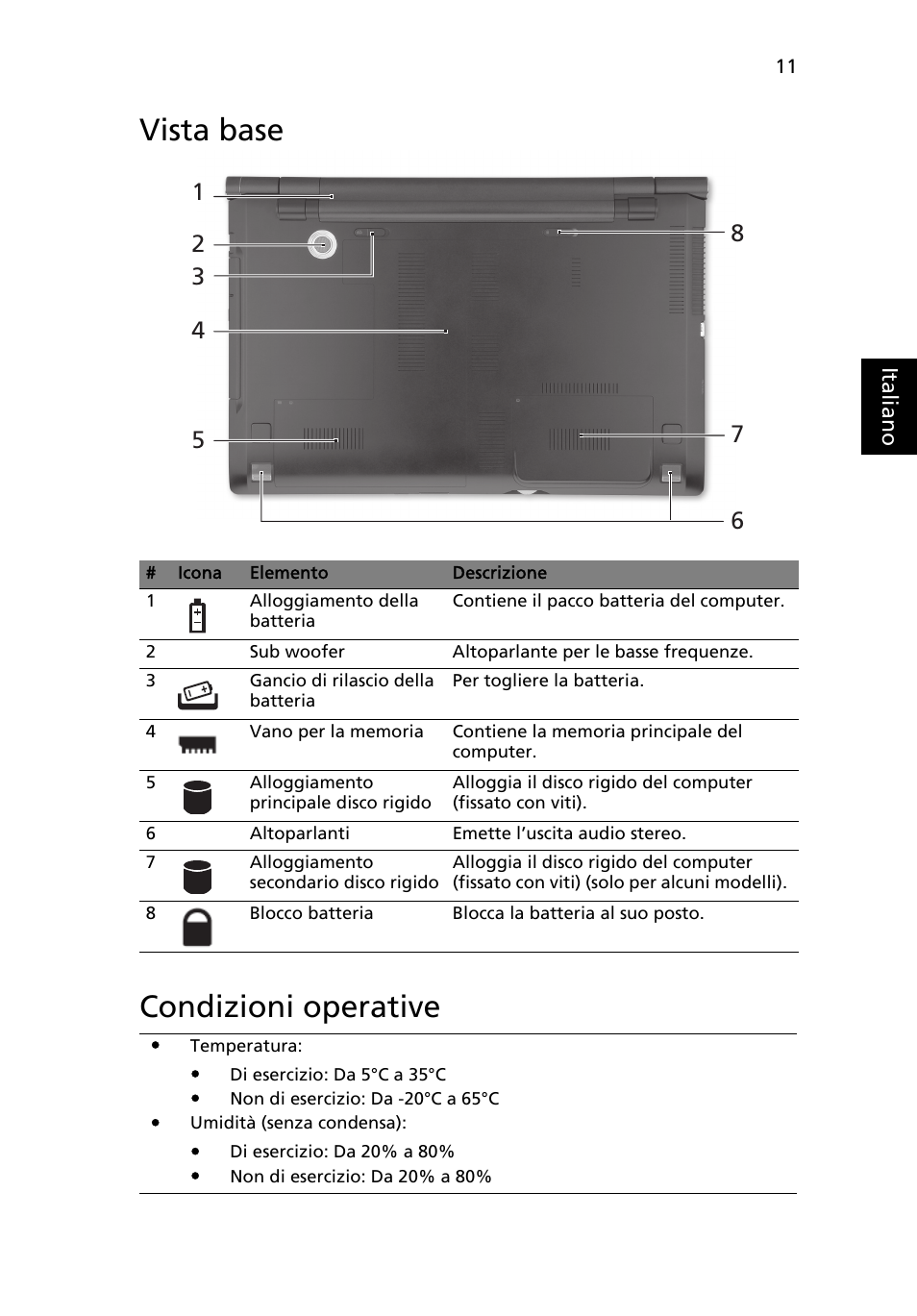 Vista base, Condizioni operative, Vista base condizioni operative | Acer Aspire 8950G User Manual | Page 49 / 378