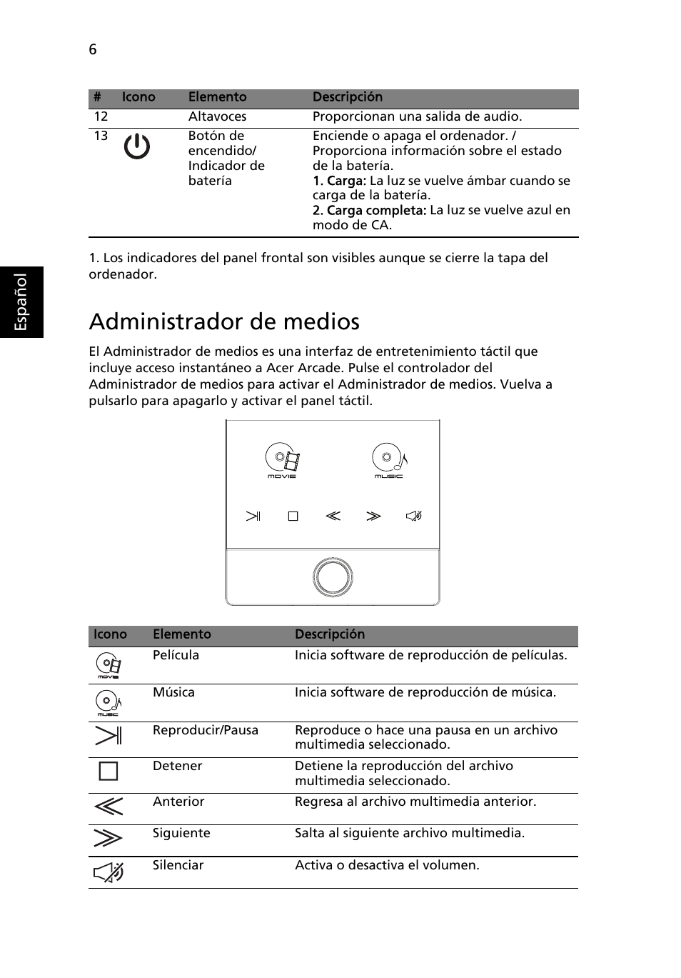 Administrador de medios, Esp añol | Acer Aspire 8950G User Manual | Page 56 / 378