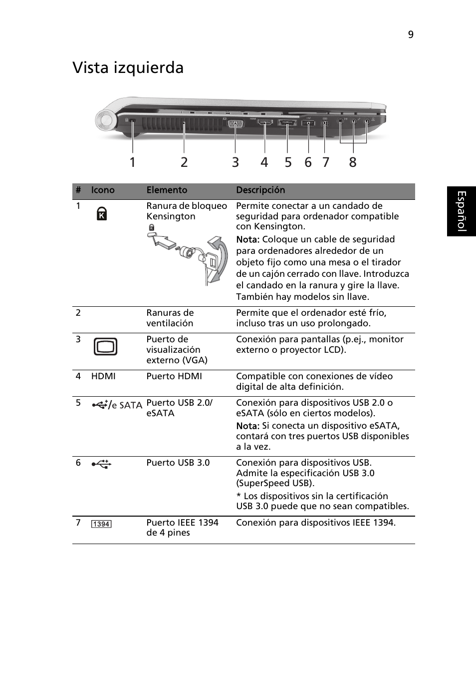 Vista izquierda | Acer Aspire 8950G User Manual | Page 59 / 378