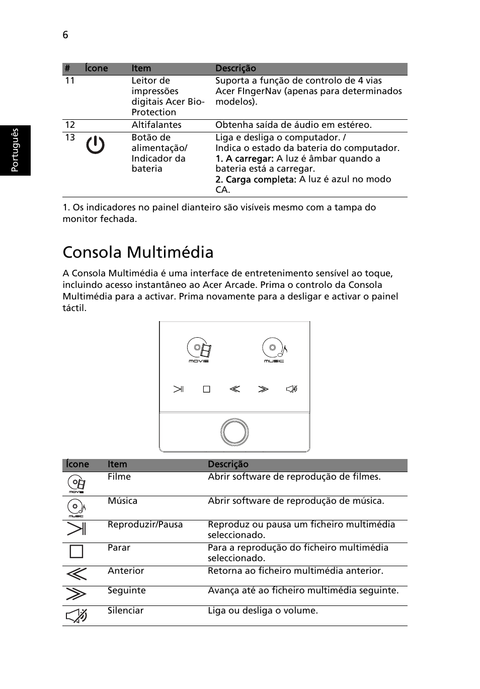 Consola multimédia, Port ugu ês | Acer Aspire 8950G User Manual | Page 72 / 378