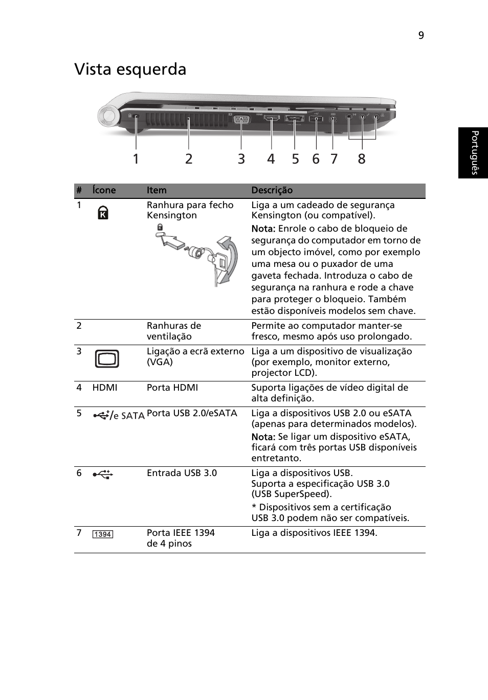 Vista esquerda | Acer Aspire 8950G User Manual | Page 75 / 378