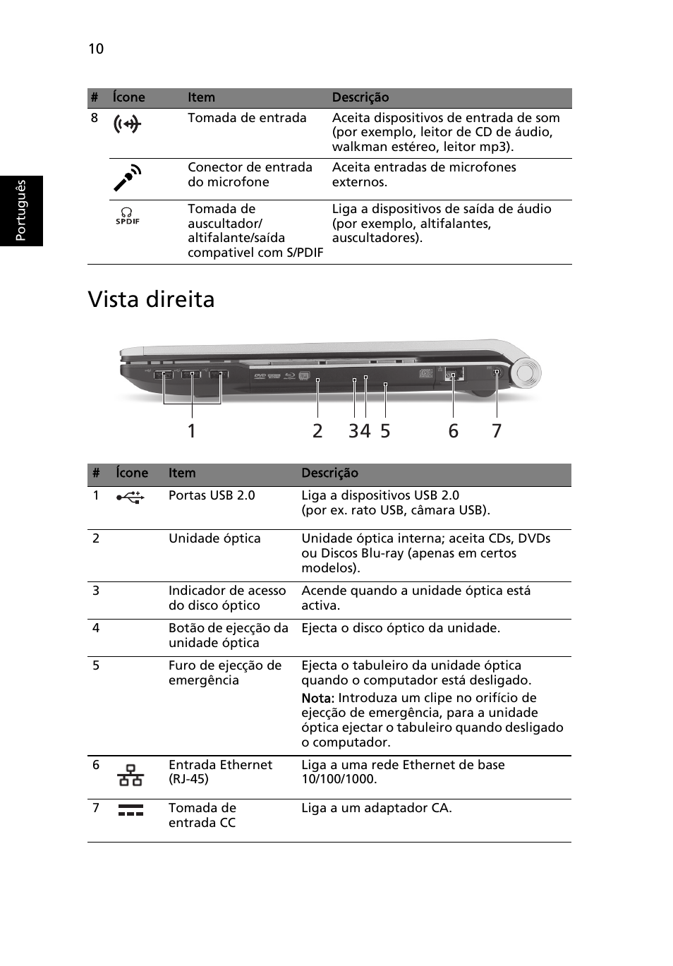 Vista direita | Acer Aspire 8950G User Manual | Page 76 / 378