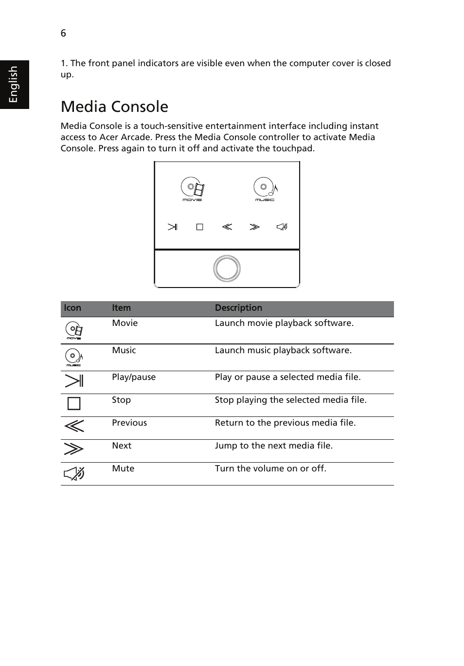 Media console | Acer Aspire 8950G User Manual | Page 8 / 378