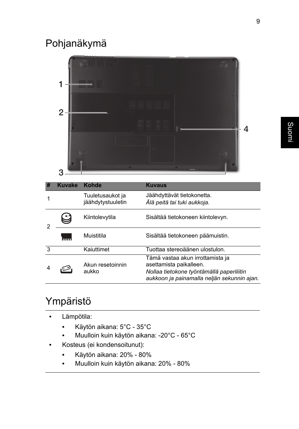 Pohjanäkymä, Ympäristö, Pohjanäkymä ympäristö | Acer Aspire M3-581PT User Manual | Page 133 / 364