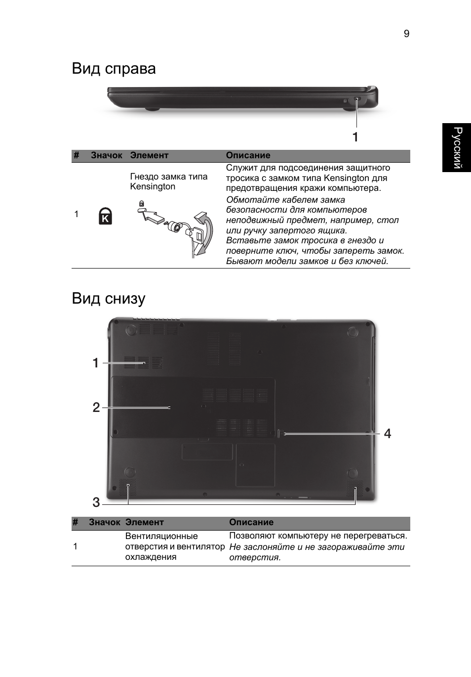 Вид справа, Вид снизу, Вид справа вид снизу | Acer Aspire M3-581PT User Manual | Page 145 / 364