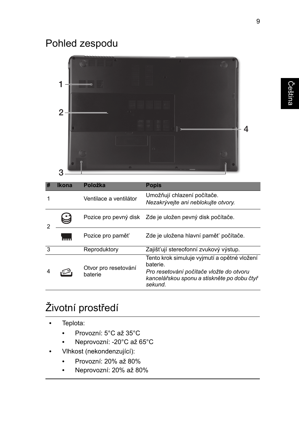 Pohled zespodu, Životní prostředí, Pohled zespodu životní prostředí | Acer Aspire M3-581PT User Manual | Page 181 / 364