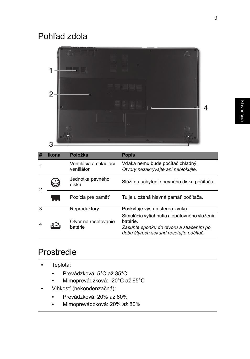 Pohľad zdola, Prostredie, Pohľad zdola prostredie | Acer Aspire M3-581PT User Manual | Page 193 / 364