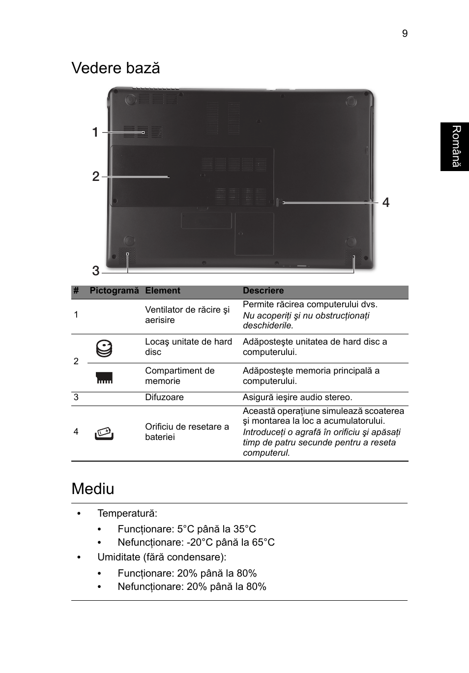 Vedere bază, Mediu, Vedere bază mediu | Acer Aspire M3-581PT User Manual | Page 229 / 364