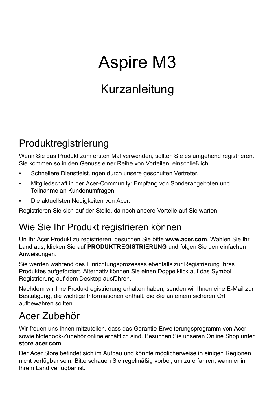 Deutsch, Produktregistrierung, Wie sie ihr produkt registrieren können | Acer zubehör, Aspire m3, Kurzanleitung | Acer Aspire M3-581PT User Manual | Page 25 / 364