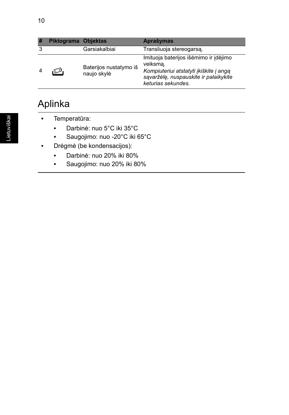 Aplinka | Acer Aspire M3-581PT User Manual | Page 278 / 364