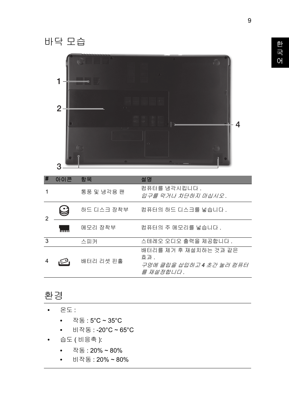 바닥 모습, 바닥 모습 환경 | Acer Aspire M3-581PT User Manual | Page 313 / 364