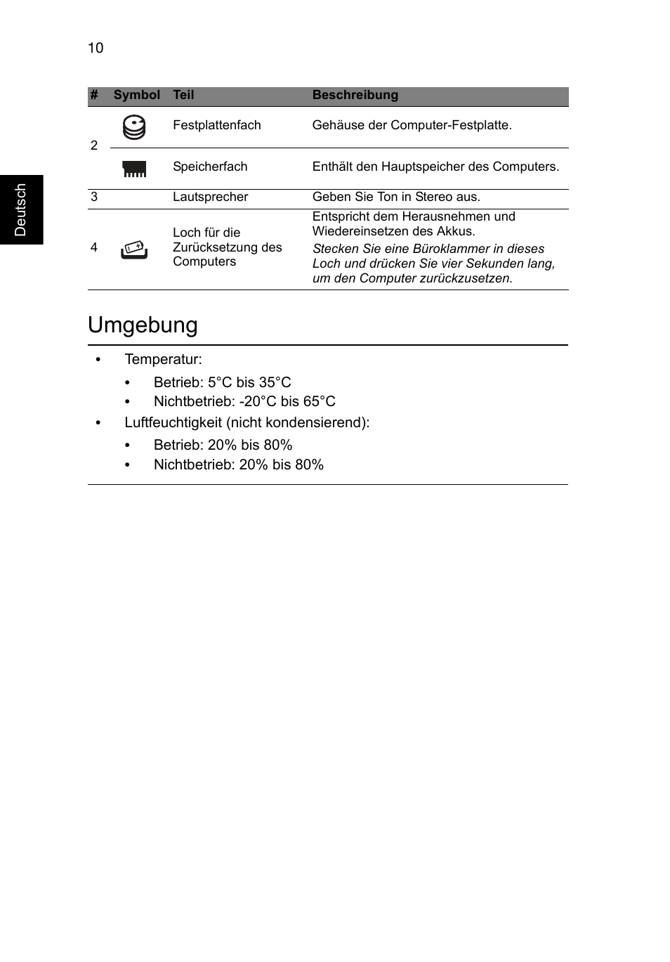 Umgebung | Acer Aspire M3-581PT User Manual | Page 34 / 364