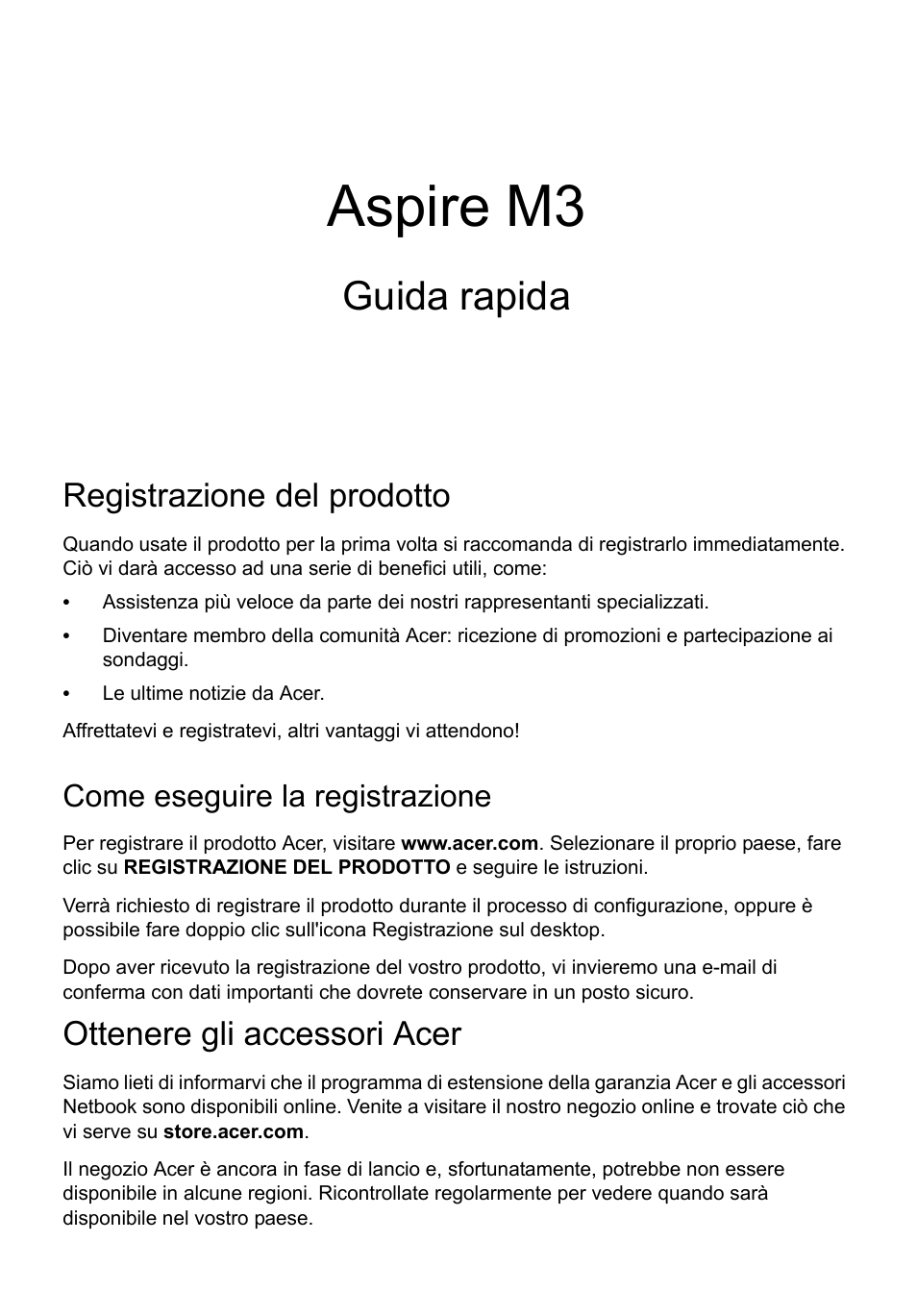 Italiano, Registrazione del prodotto, Come eseguire la registrazione | Ottenere gli accessori acer, Aspire m3, Guida rapida | Acer Aspire M3-581PT User Manual | Page 37 / 364