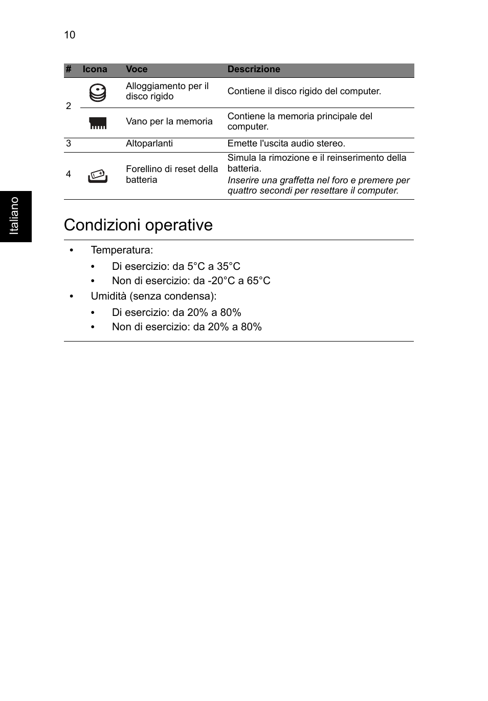 Condizioni operative | Acer Aspire M3-581PT User Manual | Page 46 / 364
