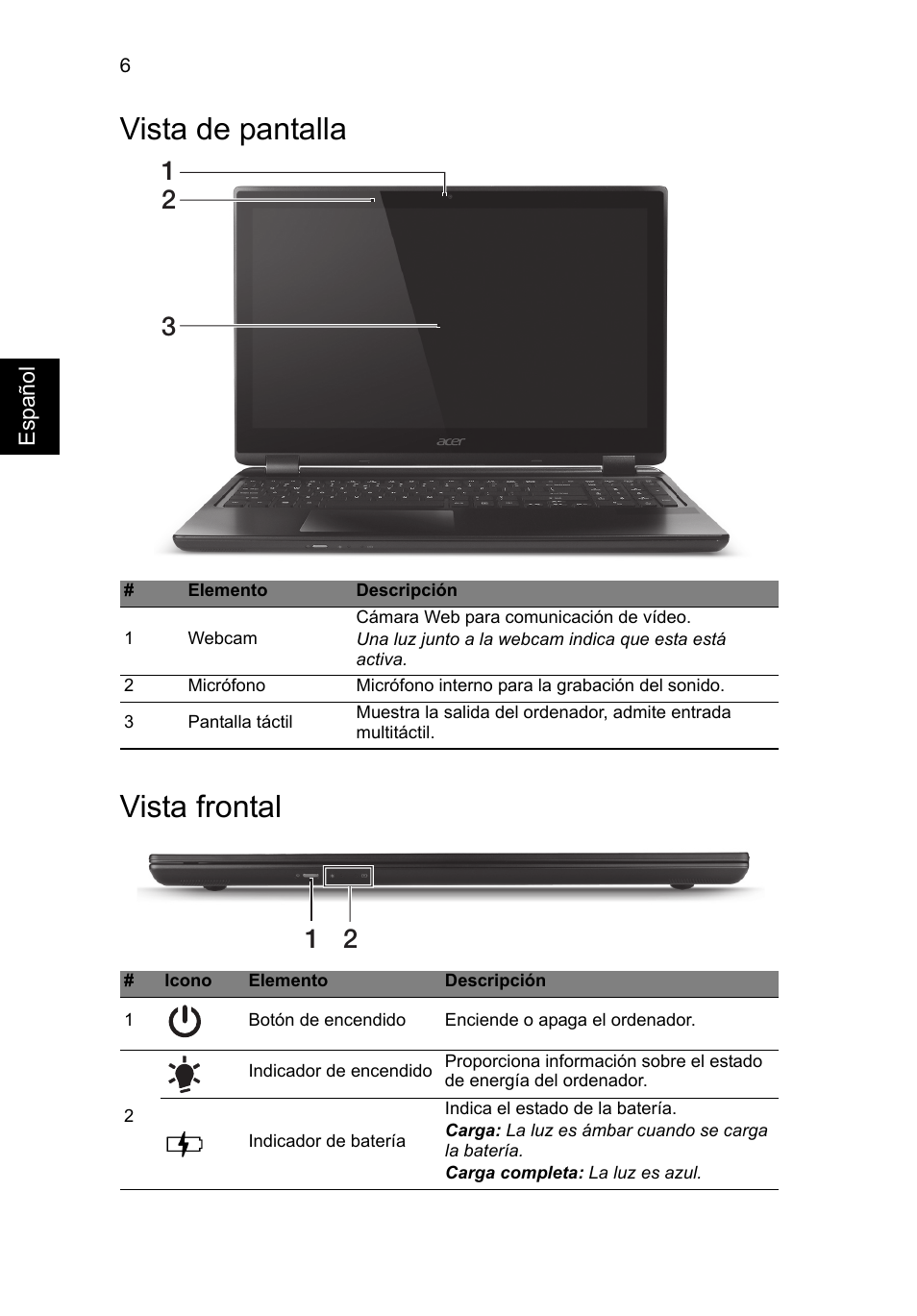 Vista de pantalla, Vista frontal, Vista de pantalla vista frontal | Acer Aspire M3-581PT User Manual | Page 54 / 364