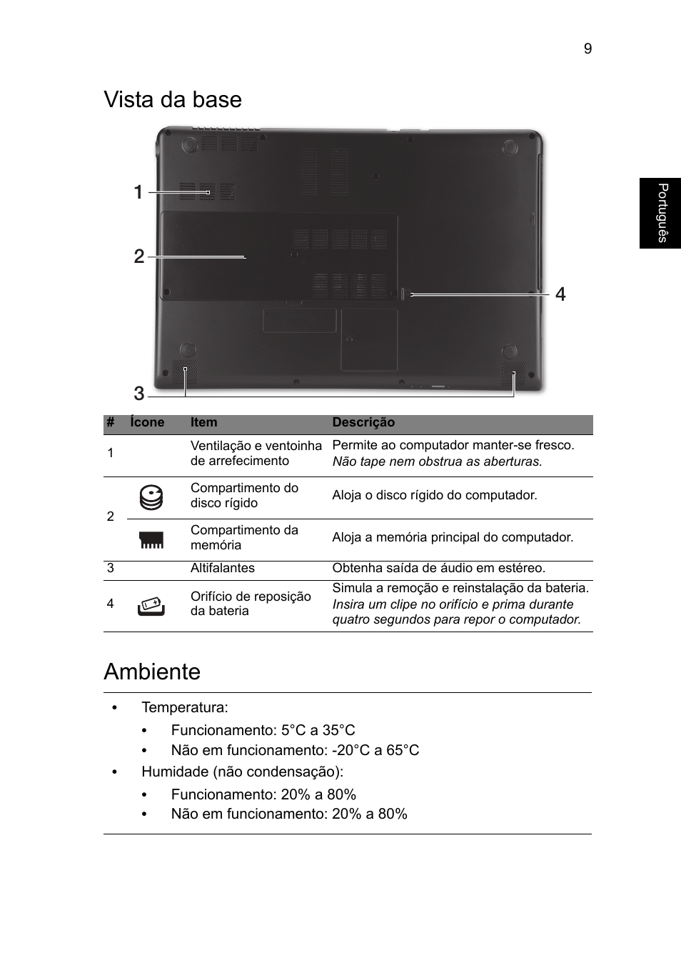 Vista da base, Ambiente, Vista da base ambiente | Acer Aspire M3-581PT User Manual | Page 73 / 364