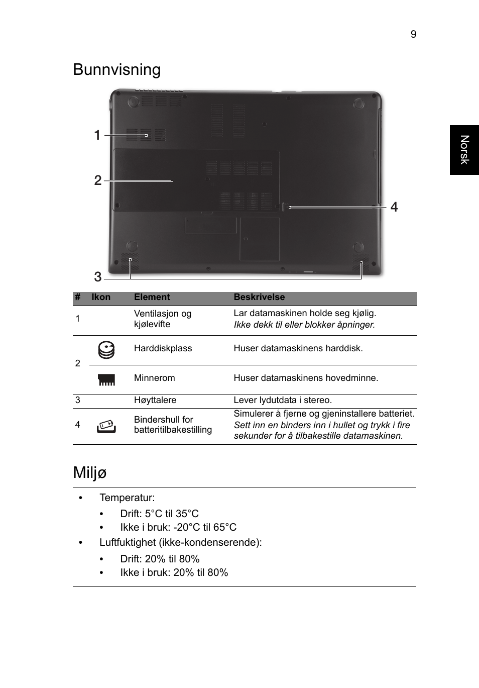 Bunnvisning, Miljø, Bunnvisning miljø | Acer Aspire M3-581PT User Manual | Page 97 / 364