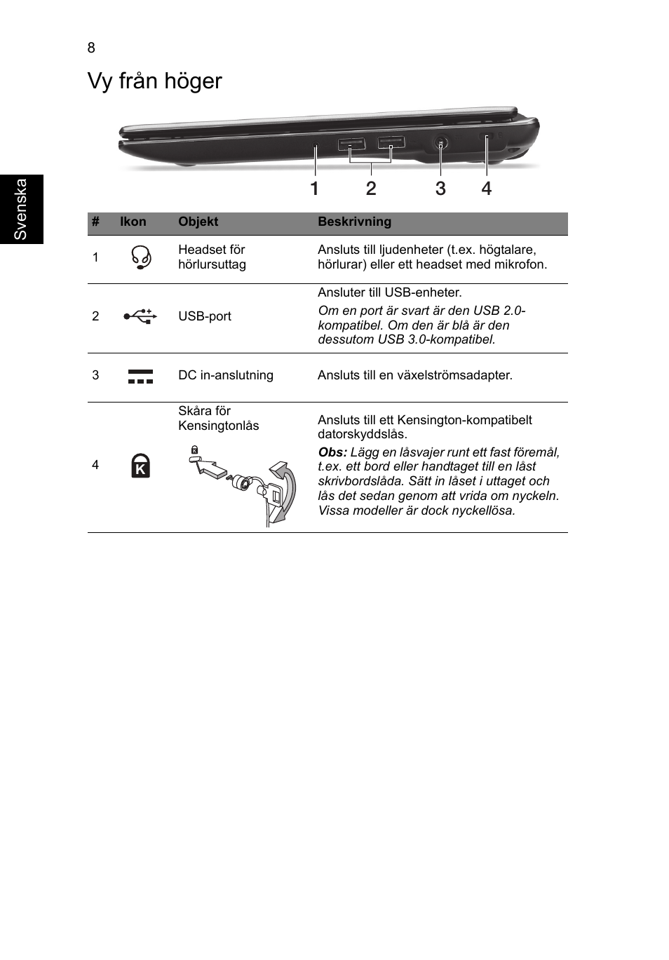 Vy från höger | Acer Aspire V5-171 User Manual | Page 104 / 306