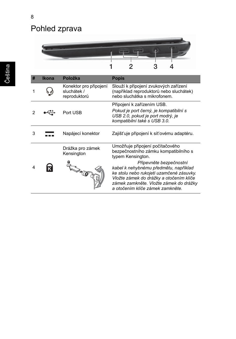 Pohled zprava | Acer Aspire V5-171 User Manual | Page 154 / 306